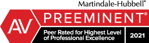 A logo showcasing an accolade, 'preeminent av - peer rated for highest level of professional excellence 2021'.