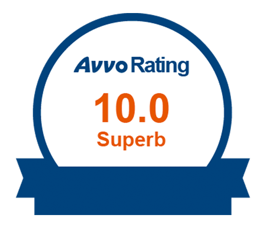 Badge showcasing a perfect 10.0 'superb' rating from avvo.
