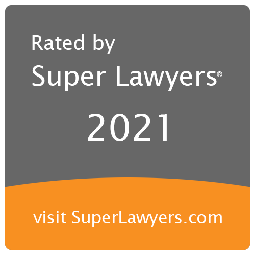 Recognition of excellence - rated by super lawyers 2021.